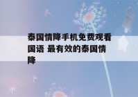 泰国情降手机免费观看国语 最有效的泰国情降