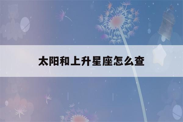 太阳和上升星座怎么查