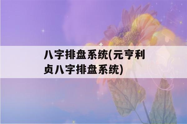 八字排盘系统(元亨利贞八字排盘系统)