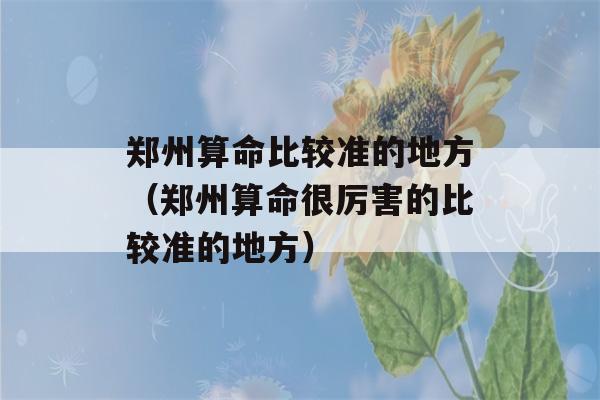 郑州看八字比较准的地方（郑州看八字很厉害的比较准的地方）