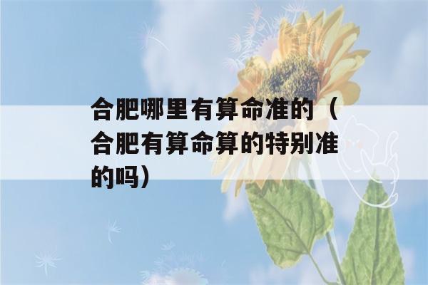 合肥哪里有看八字准的（合肥有看八字算的特别准的吗）