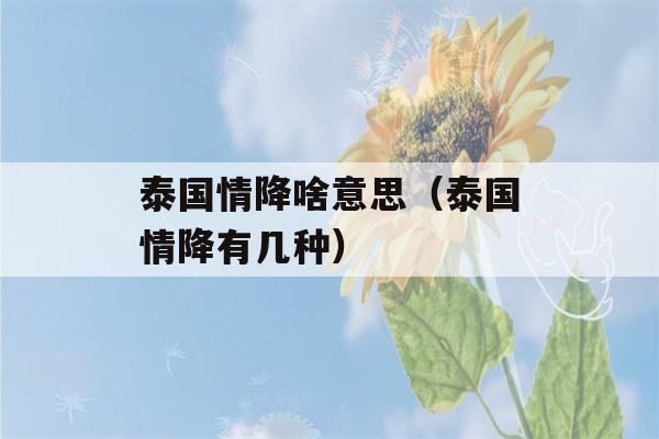 泰国情降啥意思（泰国情降有几种）