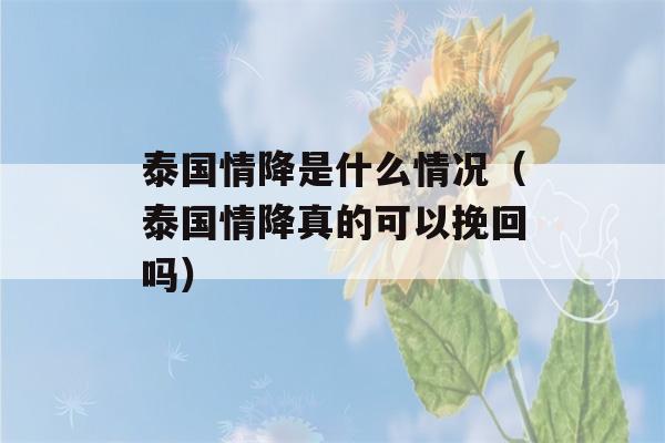 泰国情降是什么情况（泰国情降真的可以挽回吗）