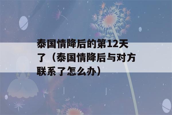 泰国情降后的第12天了（泰国情降后与对方联系了怎么办）