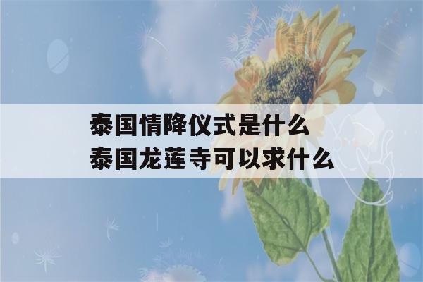 泰国情降仪式是什么 泰国龙莲寺可以求什么