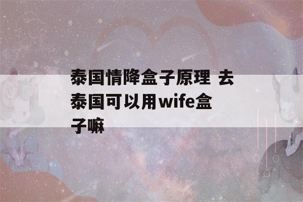 泰国情降盒子原理 去泰国可以用wife盒子嘛