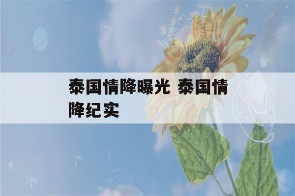 泰国情降曝光 泰国情降纪实