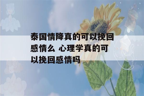 泰国情降真的可以挽回感情么 心理学真的可以挽回感情吗