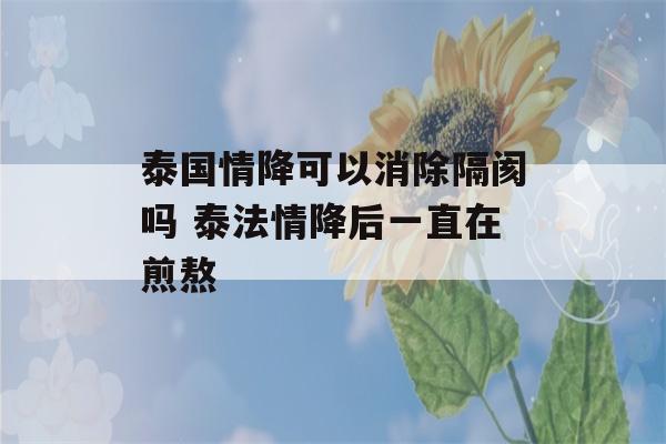 泰国情降可以消除隔阂吗 泰法情降后一直在煎熬